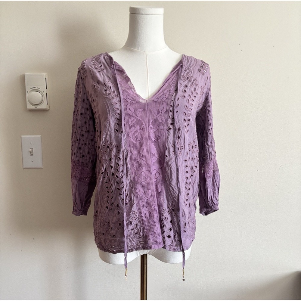 Johnny Was Womens Top XS Purple Lace Boho Hippie Whimsical Fairy Celestial Cute